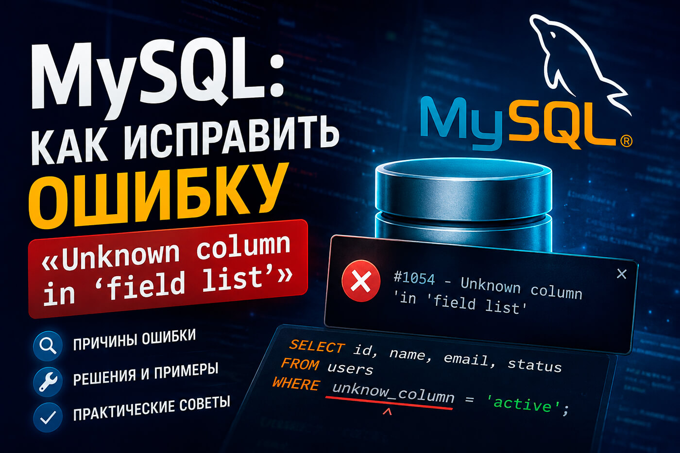 MySQL: как исправить ошибку «Unknown column in ‘field list’» - полное руководство