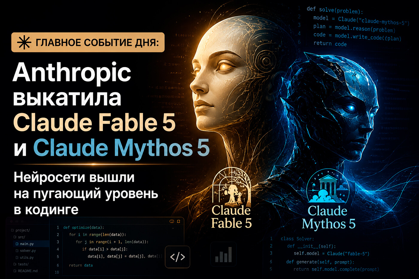 Главное событие дня: Anthropic выкатила Claude Fable 5 и Claude Mythos 5. Нейросети вышли на пугающий уровень в кодинге