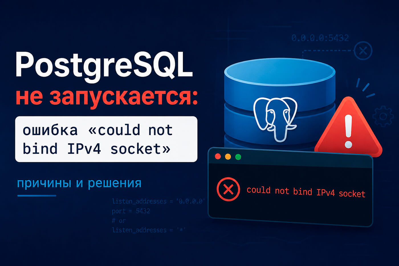 PostgreSQL не запускается: ошибка «could not bind IPv4 socket» - причины и решения