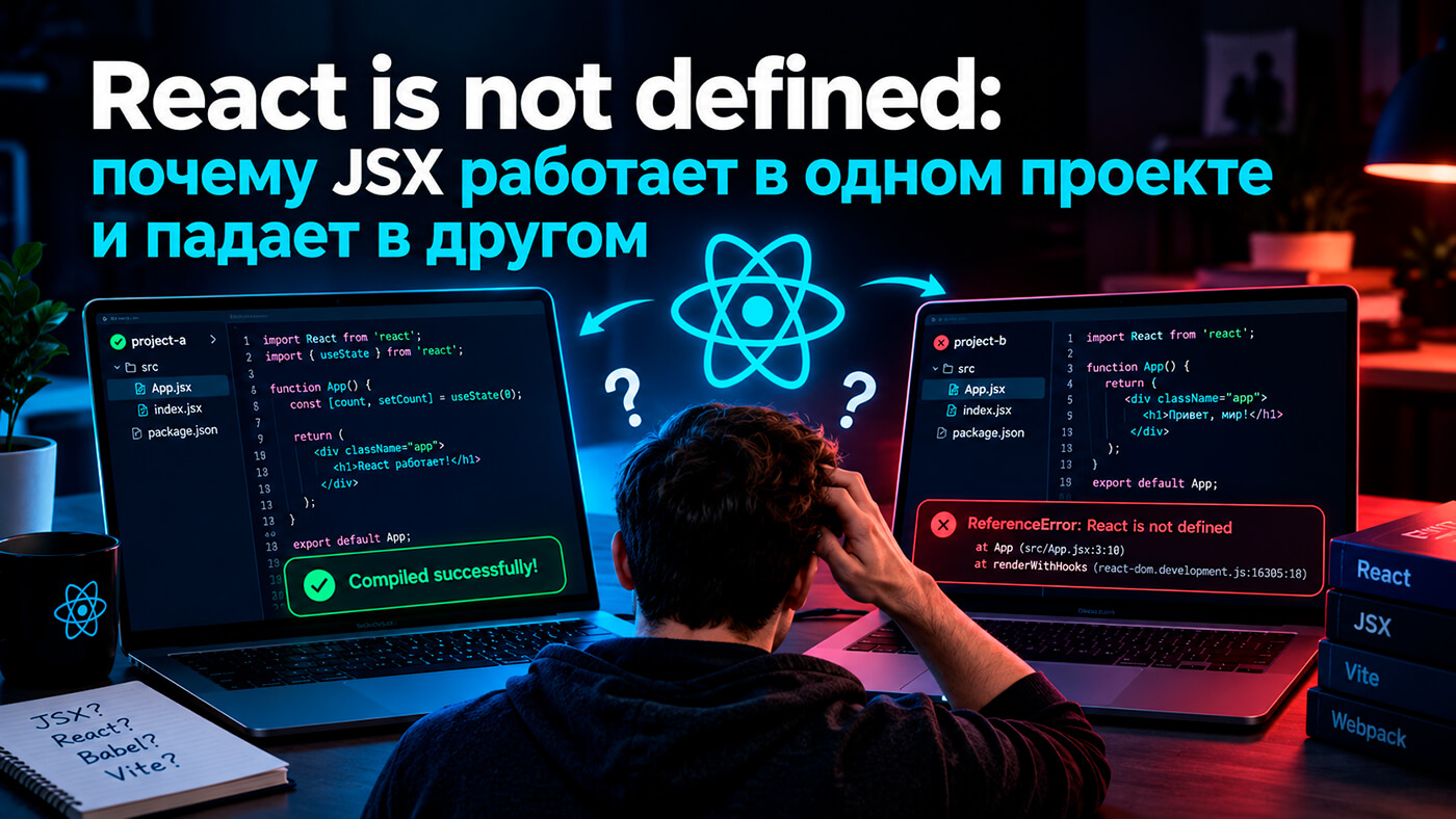 React is not defined: почему JSX работает в одном проекте и падает в другом