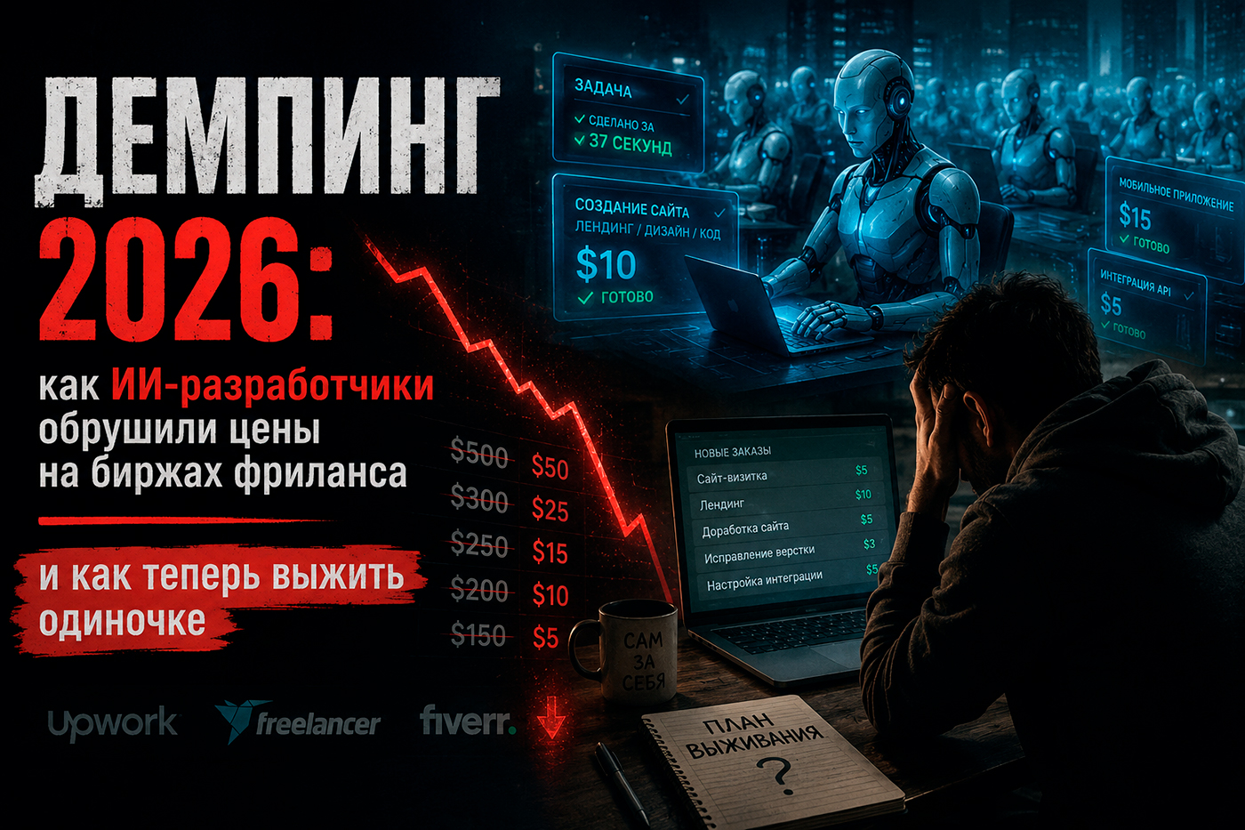 Демпинг 2026: как ИИ-разработчики обрушили цены на биржах фриланса и как теперь выжить одиночке