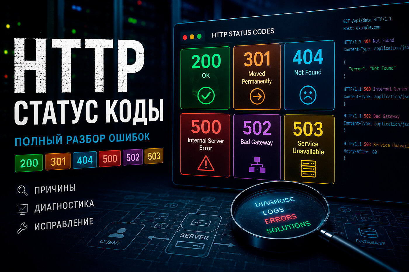HTTP статус коды: полный разбор ошибок 200, 301, 404, 500, 502 и 503 - причины, диагностика и исправление