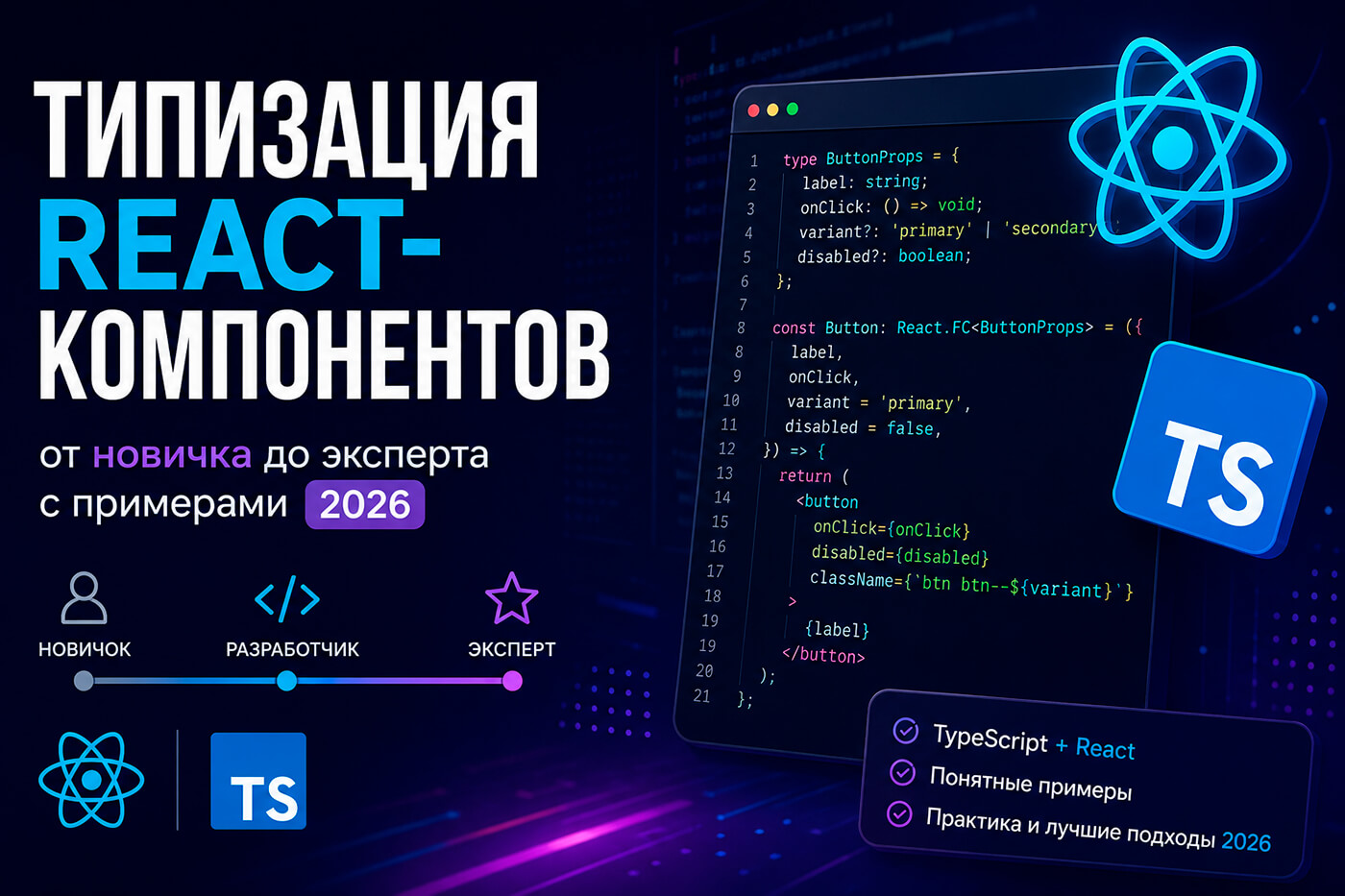 Типизация React-компонентов: от новичка до эксперта с примерами 2026