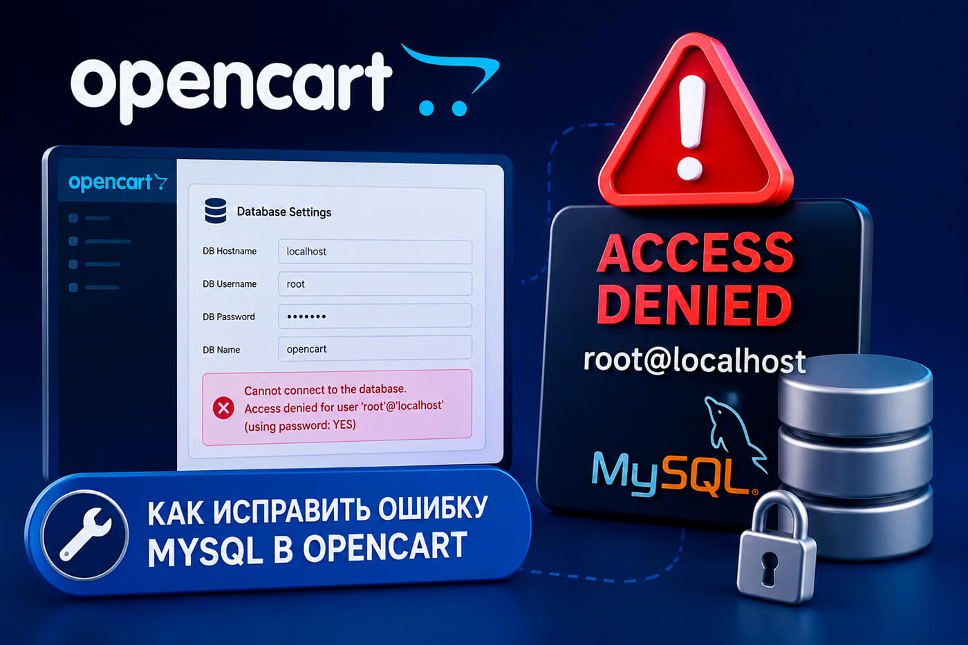 OpenCart: отказано в доступе пользователю root@localhost - как исправить ошибку MySQL