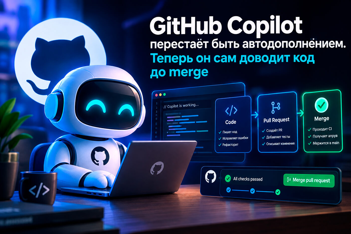 GitHub Copilot перестаёт быть автодополнением. Теперь он сам доводит код до merge