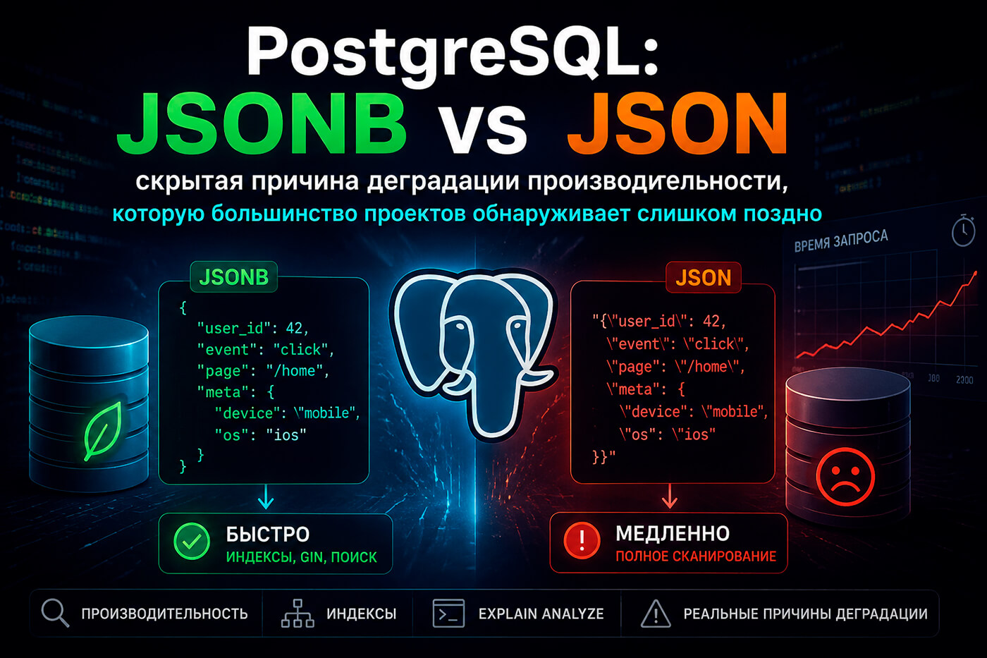 PostgreSQL: JSONB vs JSON - скрытая причина деградации производительности, которую большинство проектов обнаруживает слишком поздно