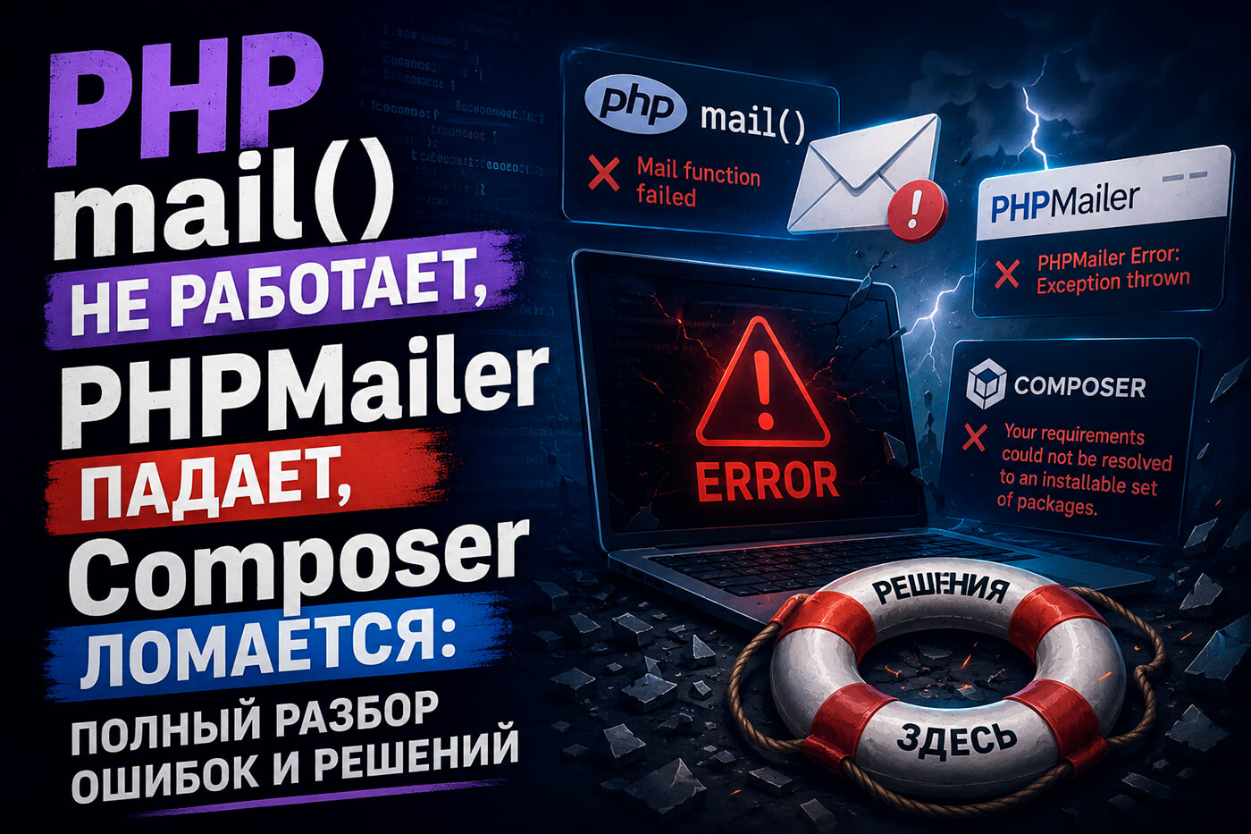 PHP mail() не работает, PHPMailer падает, Composer ломается: полный разбор ошибок и решений