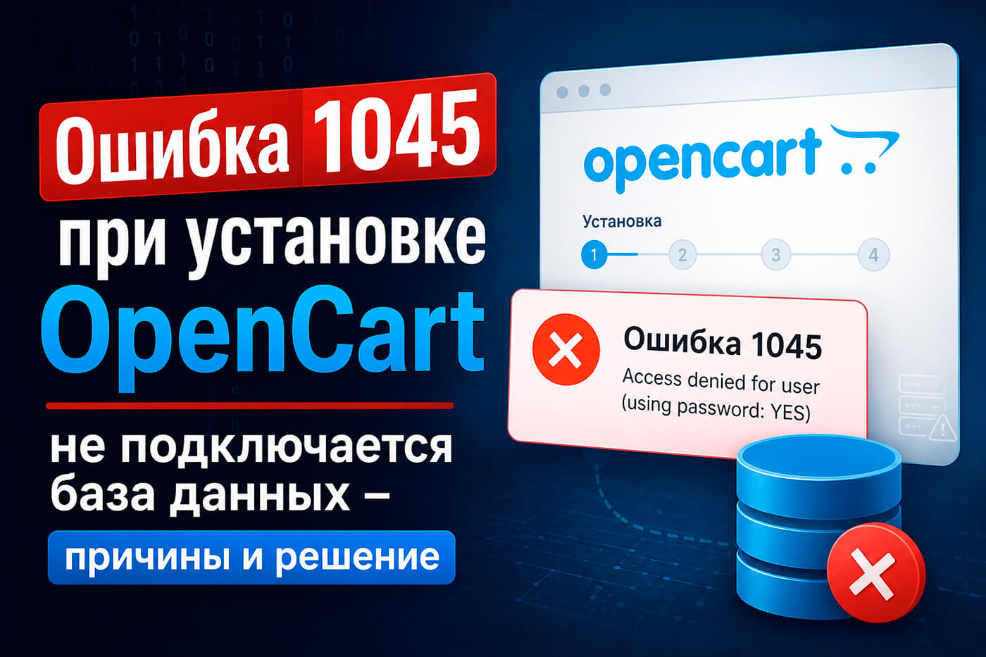 Ошибка 1045 при установке OpenCart: не подключается база данных - причины и решение